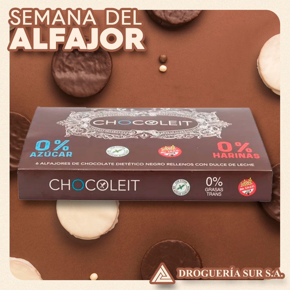 CHOCOLEIT ALFAJOR NEGRO SIN TACC, SIN AZUCAR 6un