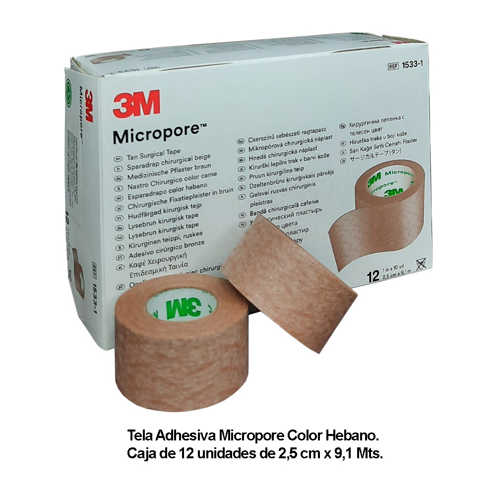 CINTA ADHESIVA 3M MICROPORE PIEL 2.5cmx9 CAJAx12u