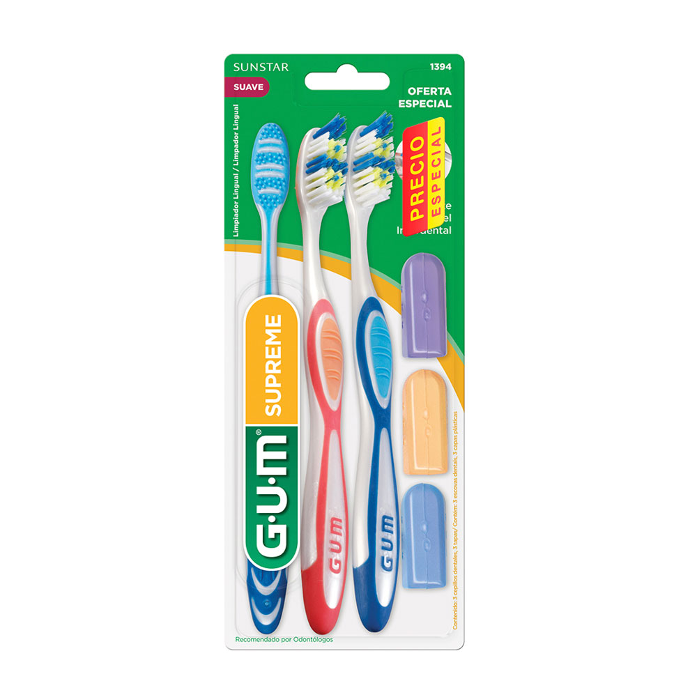 GUM CEPILLO DENTAL 1396 SUPREME MEDIO C/TAPAS x3