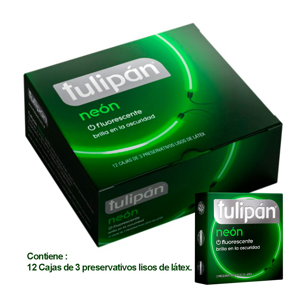 PRESERVATIVOS TULIPAN NEON 12 ESTUCHES x 3un