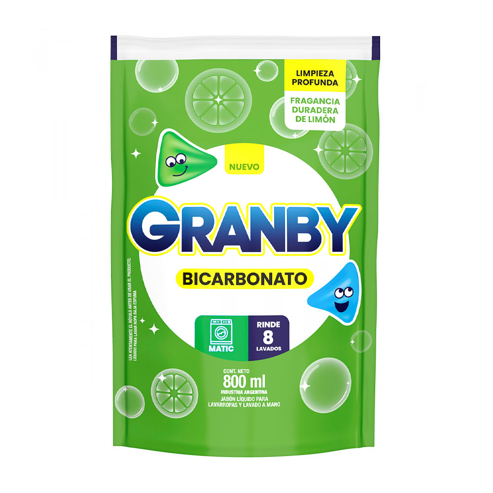 GRANBY JABON LIQUIDO MATIC C/BICARBONATO LIMON 800